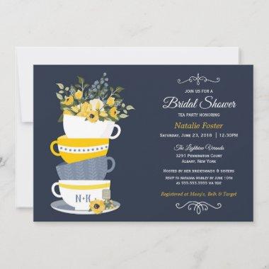 Bridal Shower Tea Party Invitations | Navy & Yellow
