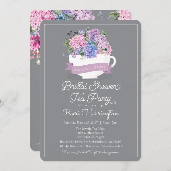 Bridal Shower Tea Party Invitations with Hydrangeas