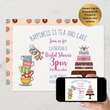 Bridal Shower Tea Party Invite Cute Cake Teacups
