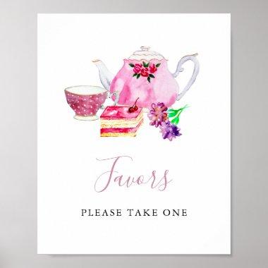 Bridal Shower Tea Party Pink Favors Sign Cute