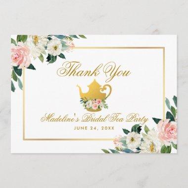 Bridal Shower Tea Party Pink Floral Gold Thanks Thank You Invitations