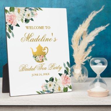 Bridal Shower Tea Party Pink Floral Gold Welcome Plaque