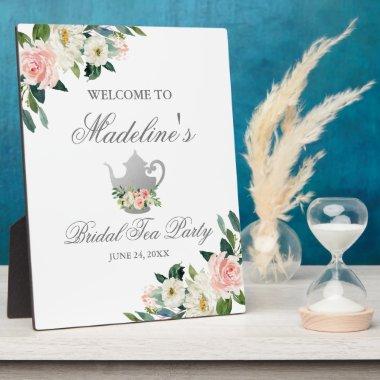 Bridal Shower Tea Party Pink Floral Silver Welcome Plaque
