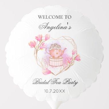 Bridal Shower Tea Party Pink Rose Gold Floral Balloon