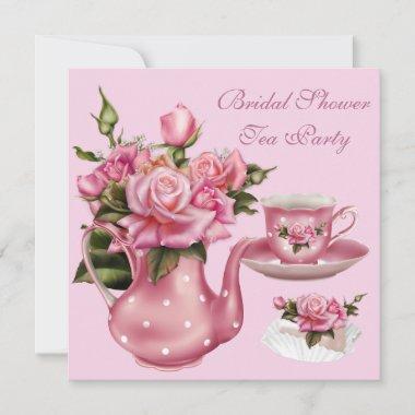 Bridal Shower Tea Party Pink Rose Teapot 5 Invitations