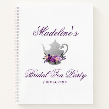 Bridal Shower Tea Party Purple Silver Gift List Notebook