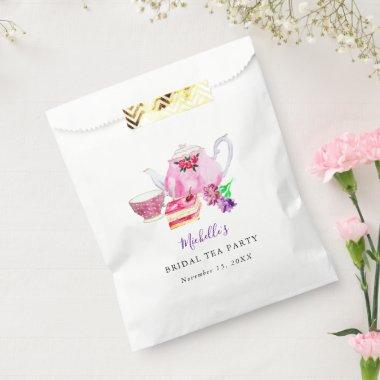 Bridal Shower Tea Party Purple Teapot Watercolor Favor Bag