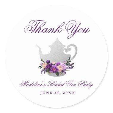 Bridal Shower Tea Party Purple Violet Thank You Classic Round Sticker