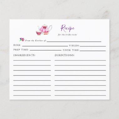 Bridal Shower Tea Party Recipe Invitations Purple Script