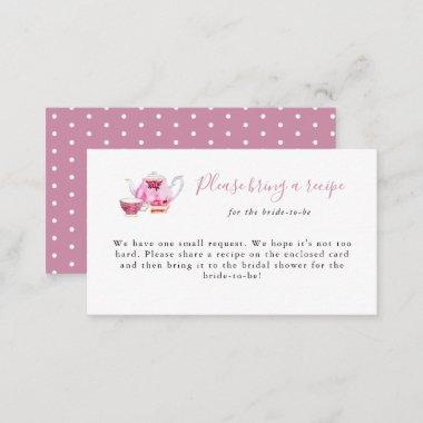 Bridal Shower Tea Party Recipe Request Invitations Pink
