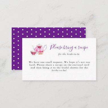 Bridal Shower Tea Party Recipe Request Invitations Purple