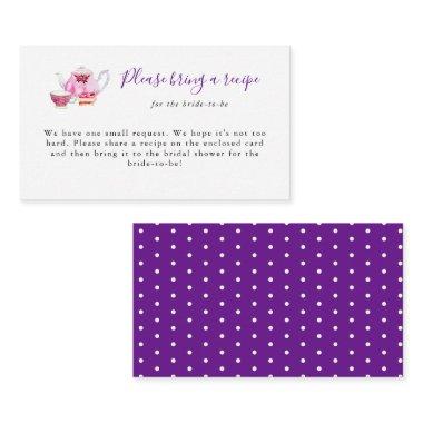 Bridal Shower Tea Party Recipe Request Invitations Purple