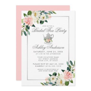 Tea Party Silver Pink Floral Invite