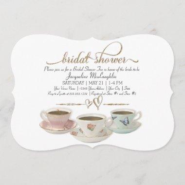 Bridal Shower Tea Party Teacup Gold Glitter Modern Invitations