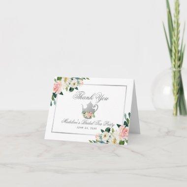 Bridal Shower Tea Party Thanks Pink Floral Note Thank You Invitations