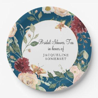 Tea Party Watercolor Floral Coral Paper Plates