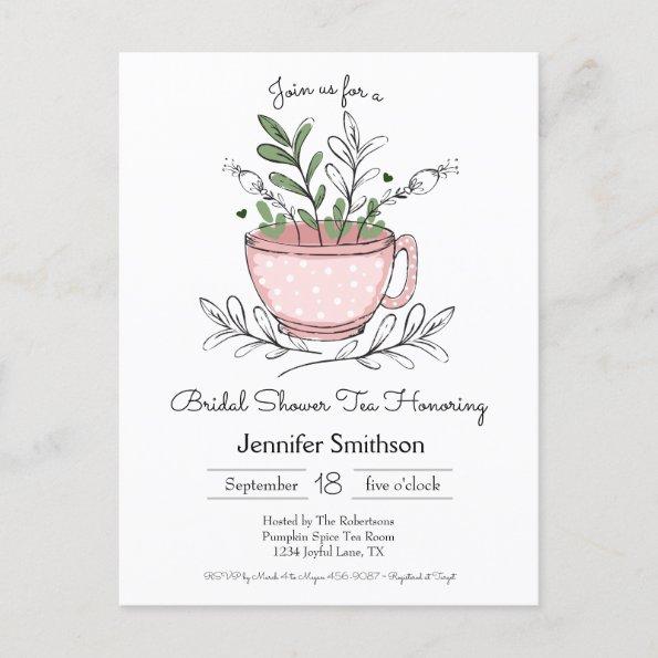 Bridal Shower Tea Whimsical Hand Drawn Tea Cup Invitation PostInvitations