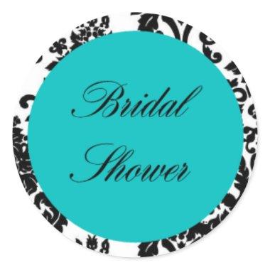 Teal damask Round lables candy kiss Classic Round Sticker