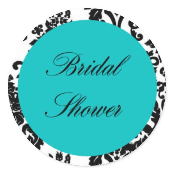 Teal damask Round lables candy kiss Classic Round Sticker