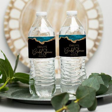 Bridal Shower Teal Gold Agate Water Bottle Label