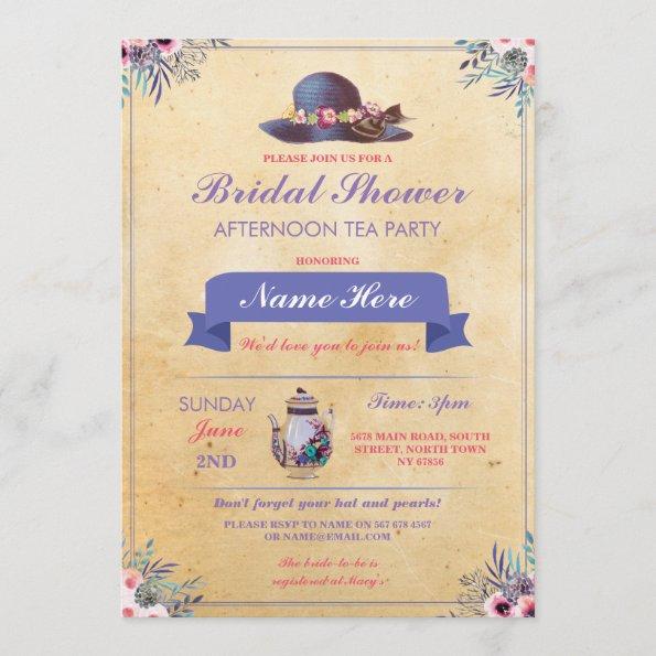 Bridal Shower Teapot Hat Afternoon Garden Party Invitations