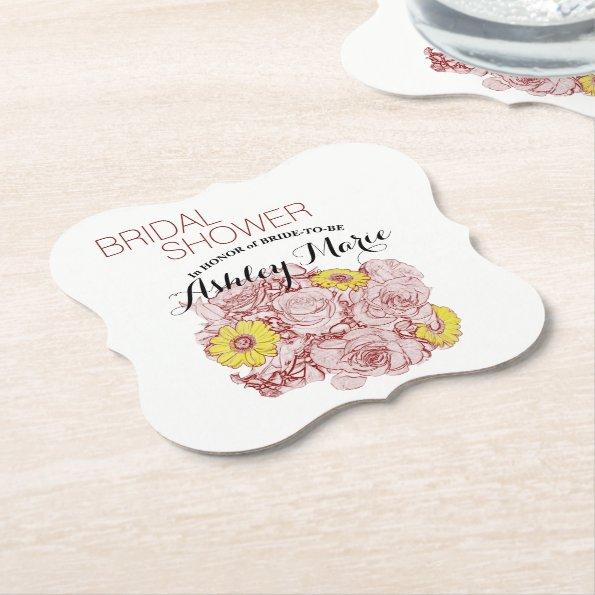 Terra Cotta Outline Bouquet Custom Paper Coaster