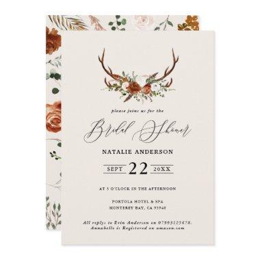 Bridal shower terracotta stag elegant rustic flora Invitations