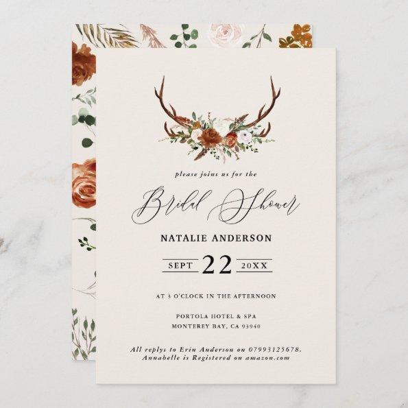 Bridal shower terracotta stag elegant rustic flora Invitations