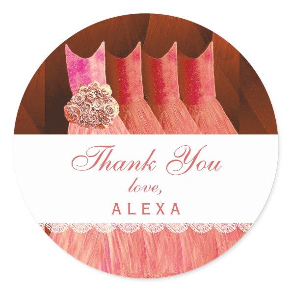 Bridal Shower Thank You CORAL Gowns V12 Classic Round Sticker