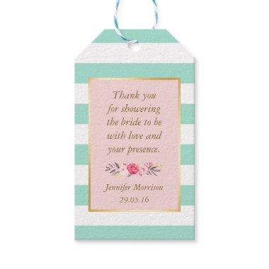 Bridal Shower Thank You Floral Pink Mint Stripes Gift Tags