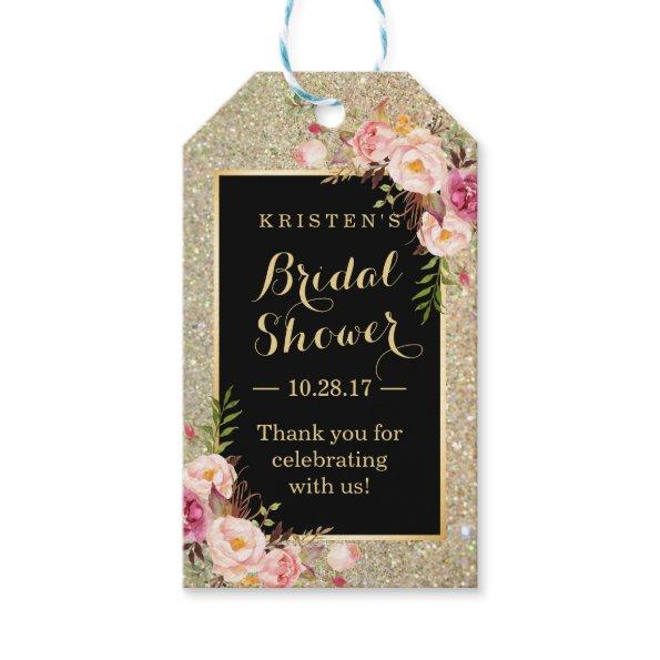 Bridal Shower Thank You Gold Glitter Pink Flowers Gift Tags