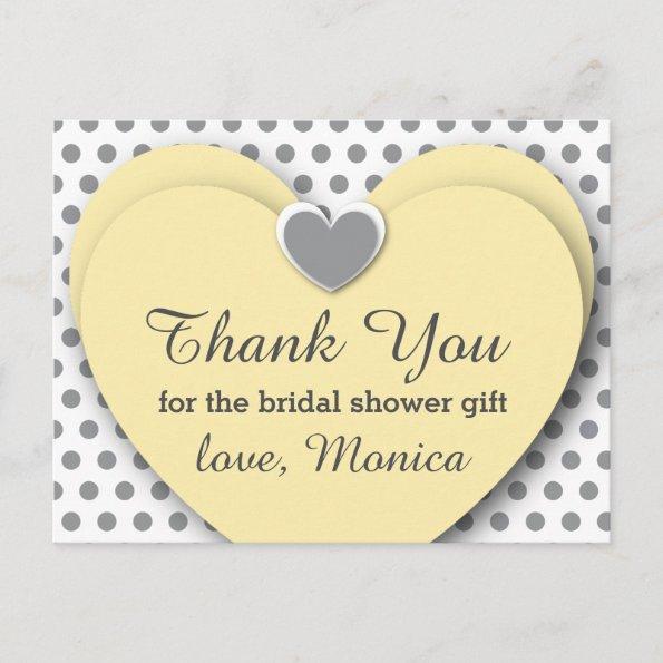 BRIDAL Shower Thank You Hearts Dots B8 YELLOW GRAY PostInvitations