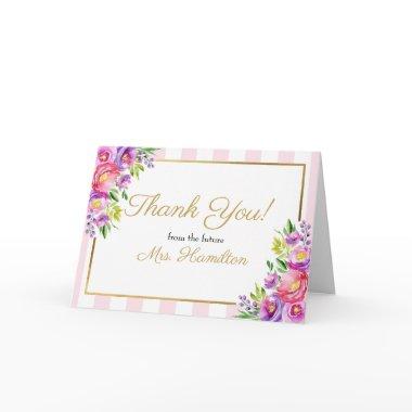 Bridal Shower Thank You Pink and Foil Gold Floral