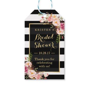 Bridal Shower Thank You Pink Floral Stripes Gift Tags