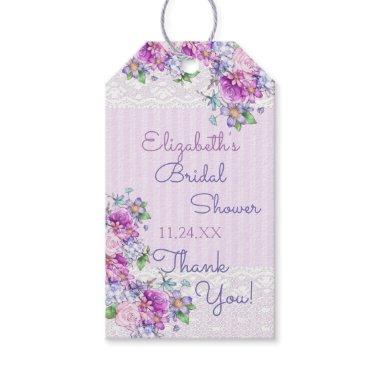 Thank You Watercolor Floral Stripes Gift Tags