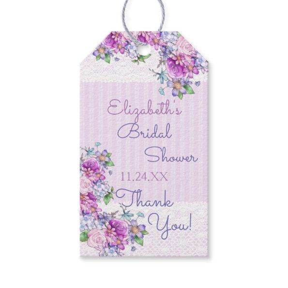 Bridal Shower Thank You Watercolor Floral Stripes Gift Tags