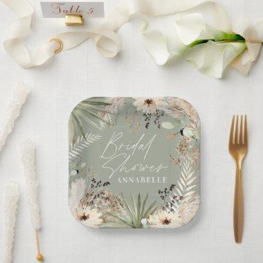 Bridal shower thankyou modern pampas grass foliage paper plates