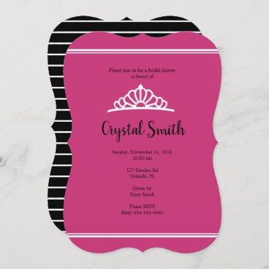 Bridal Shower Tiara Pink Stripe Invitations
