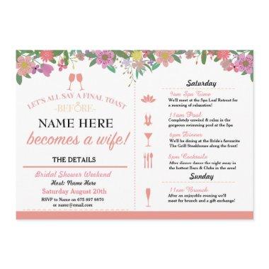 Bridal Shower Toast Floral Coral Pink Invite