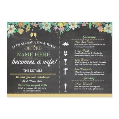 Bridal Shower Toast Floral Mint Chalk Invite