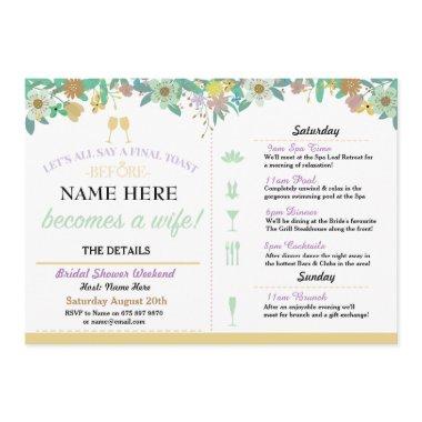 Bridal Shower Toast Floral Mint Pink Invite