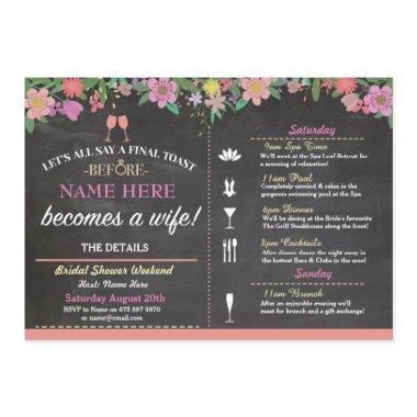 Bridal Shower Toast Floral Pink Chalk Invite