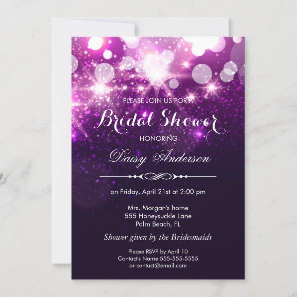 Bridal Shower - Trendy Purple Glitter Sparkles Invitations