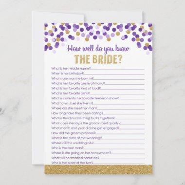 Bridal Shower Trivia Game- Purple and Gold