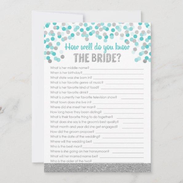 Bridal Shower Trivia Game ~ Silver and Turquoise