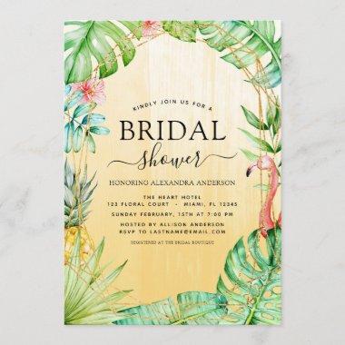 Bridal Shower Tropical Flamingo Palm Watercolor Invitations