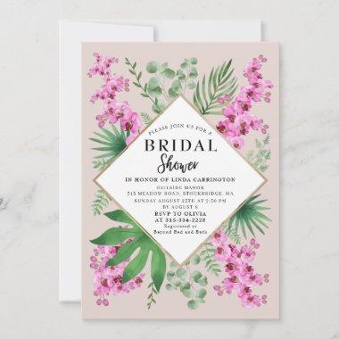 Bridal Shower Tropical Floral QR Code Boho Mauve Invitations