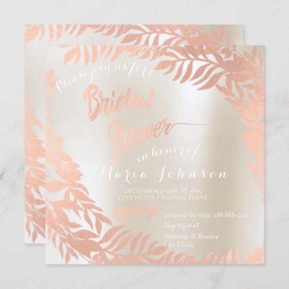 Bridal Shower Tropical Leafs Ivory Rose Gold Invitations