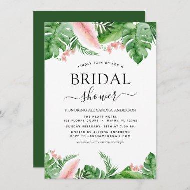 Bridal Shower Tropical Palm Floral Watercolor Invitations