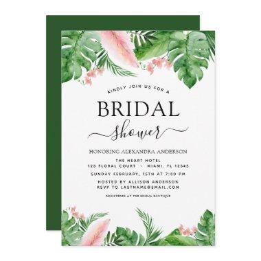 Bridal Shower Tropical Palm Floral Watercolor Invitations